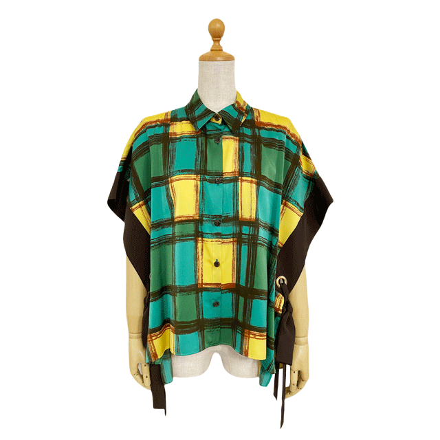 【美品】Lois CRAYON ロイスクレヨン◆モノトーンスクエア刺繍グレンチェックロングコート